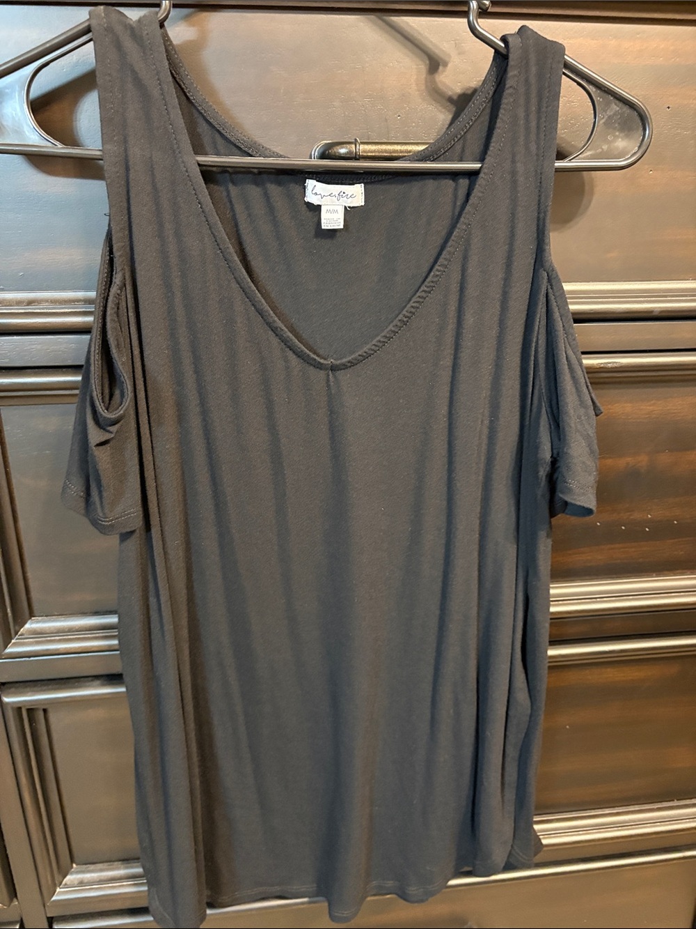 love, Fire Black Cold-Shoulder V-Neck Tee